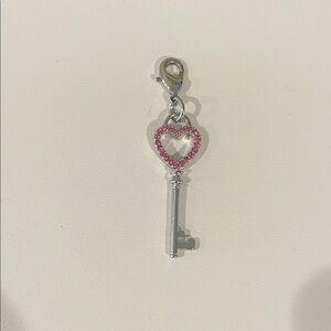 Origami Owl Silver and Pink Heart Key Charm